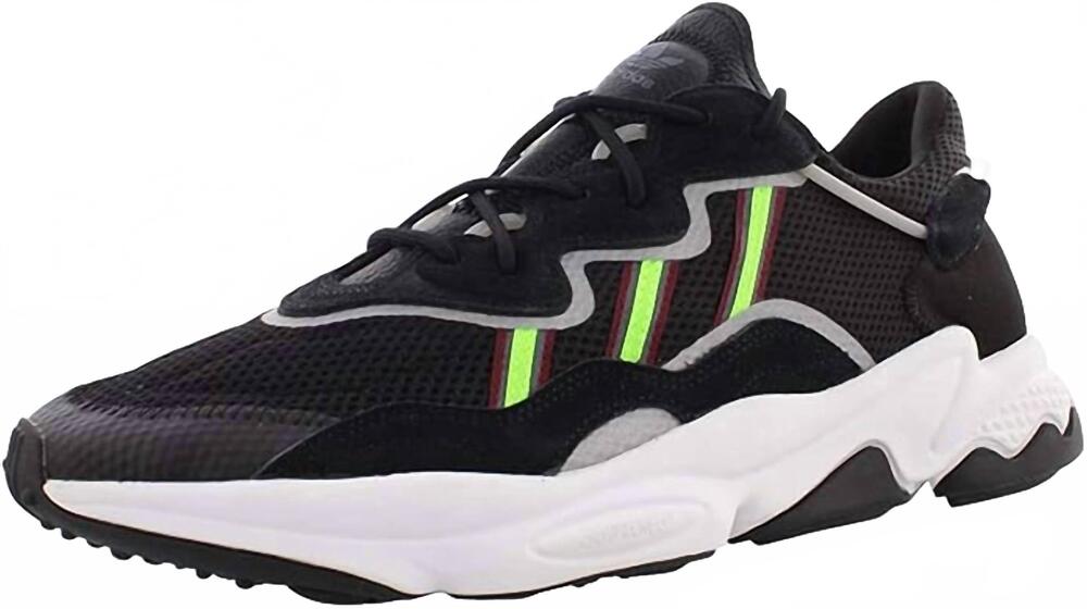 NEW ADIDAS men's ozweego sneaker in core black/solar green/onix